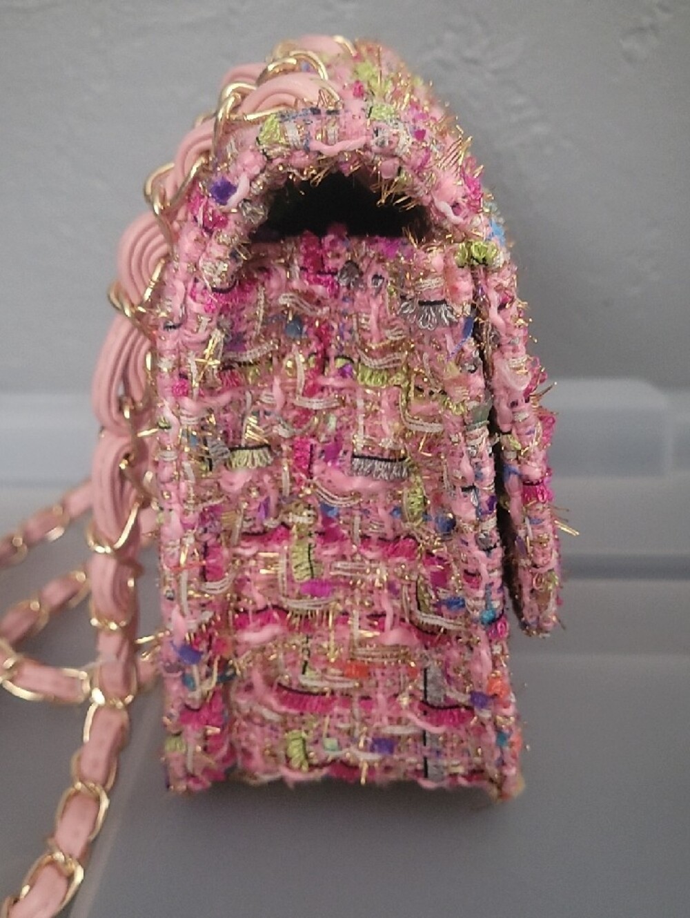 Pink Tweed Chain Shoulder Bag - Picture 4 of 4